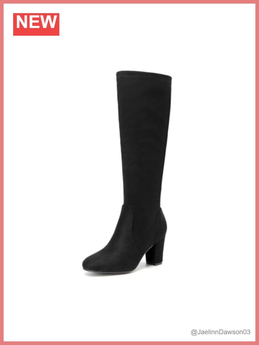 Women's Knee High Boots Chunky Block Heel Round Toe Side Zipper Winter Dress